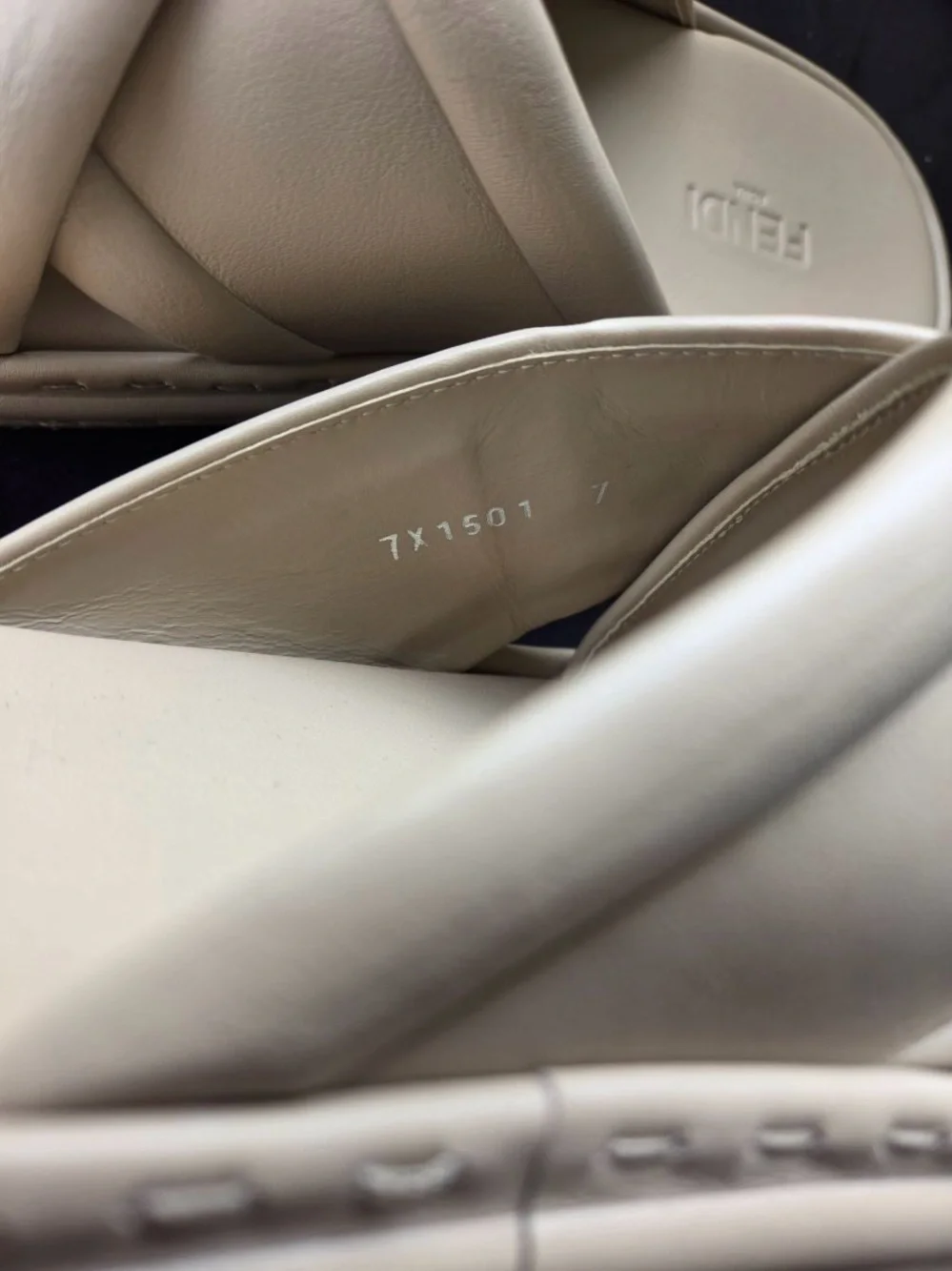 Fendi Cream Crisscross Leather Slide Sandals